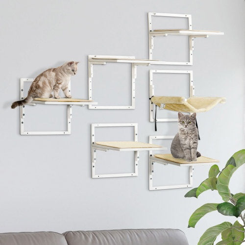 PawHut 6-pc Modern Cat Wall Shelves For Indoor Cats, Height Adjustable Jumping Platforms - DropOnline.co