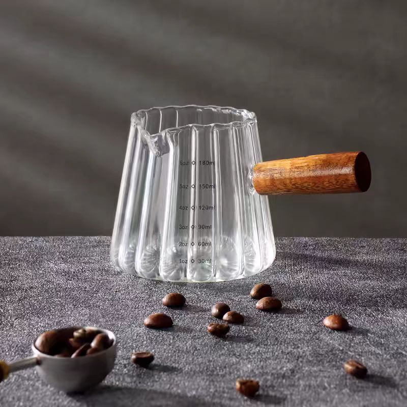 1 Pcs 180ml Mini Coffee Cup, Glass Milk Cup, Italian Coffee Cup With Wooden Handle, Coffee Measuring Cup - DropOnline.co