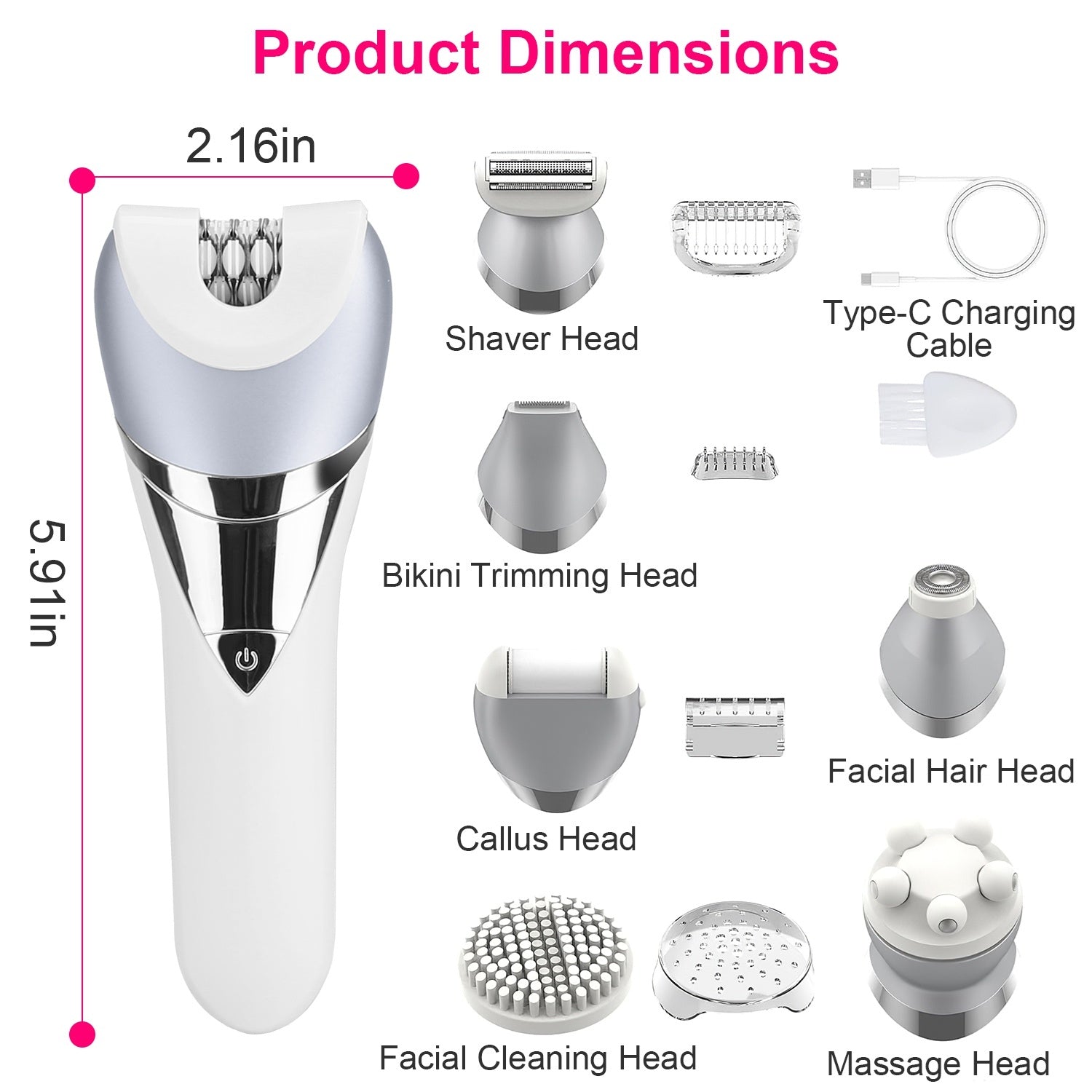 7 In 1 Electric Razor For Women Lady Hair Removal Epilators For Leg Face Arm Bikini Armpit Public Hairs IPX6 Wet And Dry Use Cordless Rechargeable Whole Body Trimmer And Shaver Kit - DropOnline.co