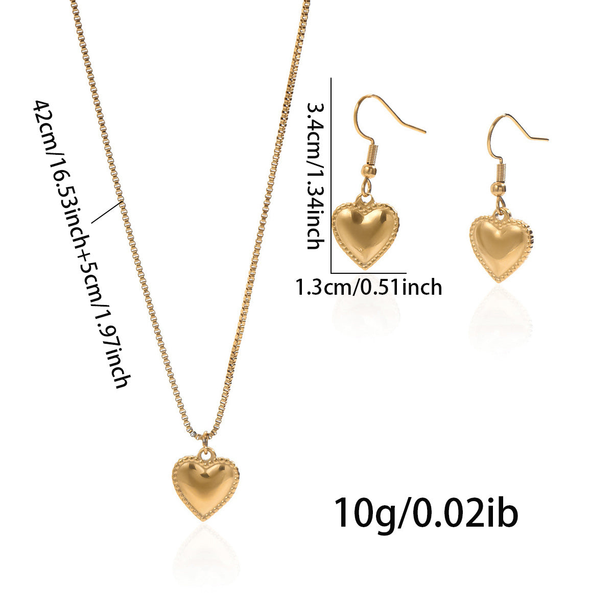 Lxalry 18K Gold Plated Stainless Steel Puffy Heart Pendant Necklace And Earrings Set For Women - Waterproof, Hypoallergenic, Cute Jewelry Gift For Birthday, Anniversary, Daily Wear, Summer Outfits - DropOnline.co