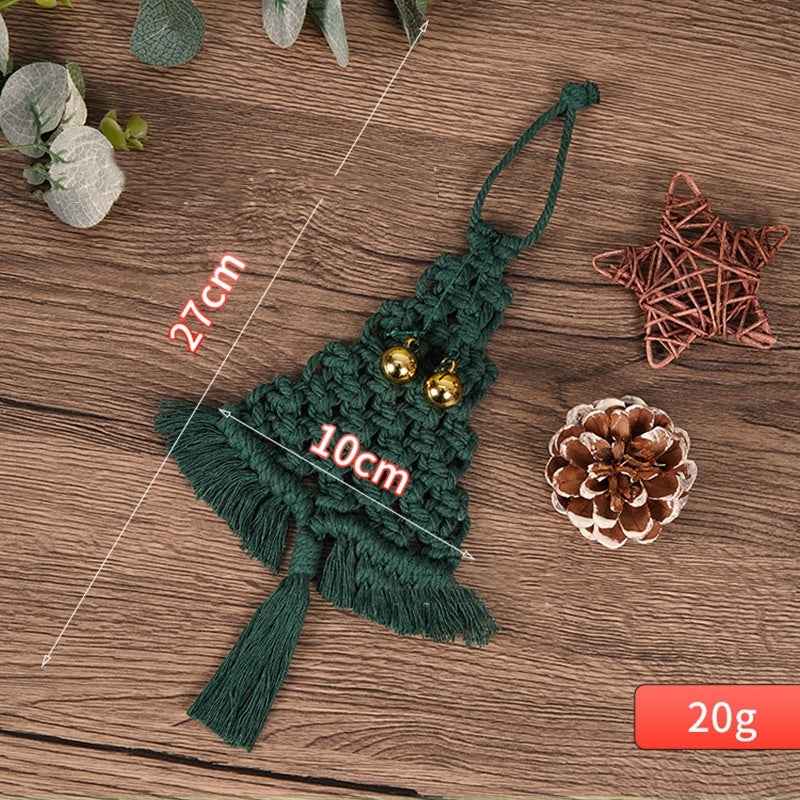 Hand-Woven Cotton String Christmas Tree Pendant - Green Macrame Decoration (27x10cm) - DropOnline.co