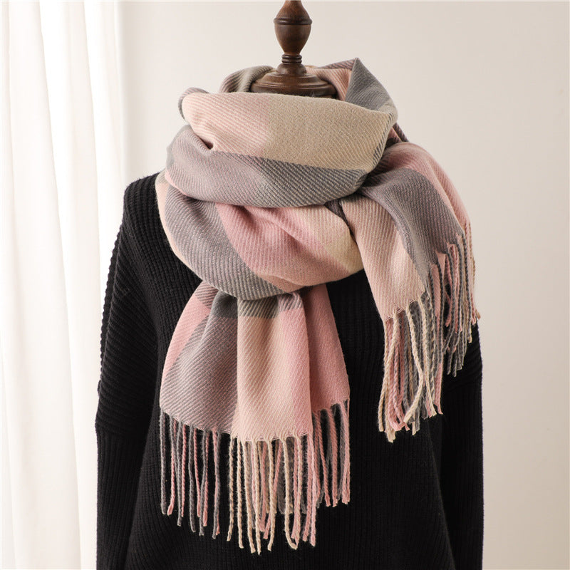 Korean Style Contrast Color Artificial Cashmere Scarf - Women's New Winter Scarf - DropOnline.co