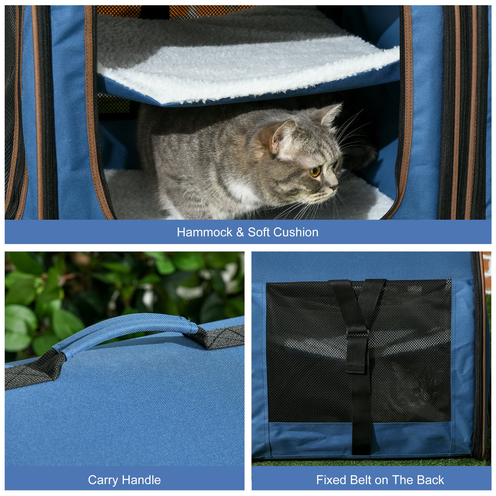 Portable Twin Compartment Show House Cat Cage 39  Soft-Sided Pet Kennel With Soft Cushions  Storage Bag Blue - DropOnline.co