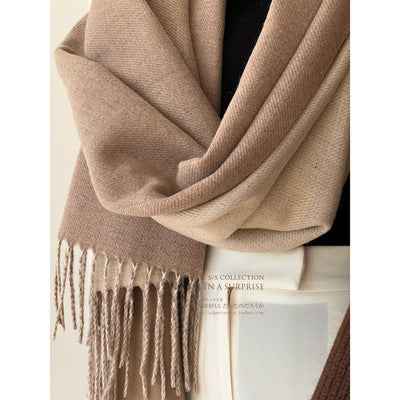 Double-Sided Artificial Australian Wool Scarf Shawl - Reversible Warm Wrap