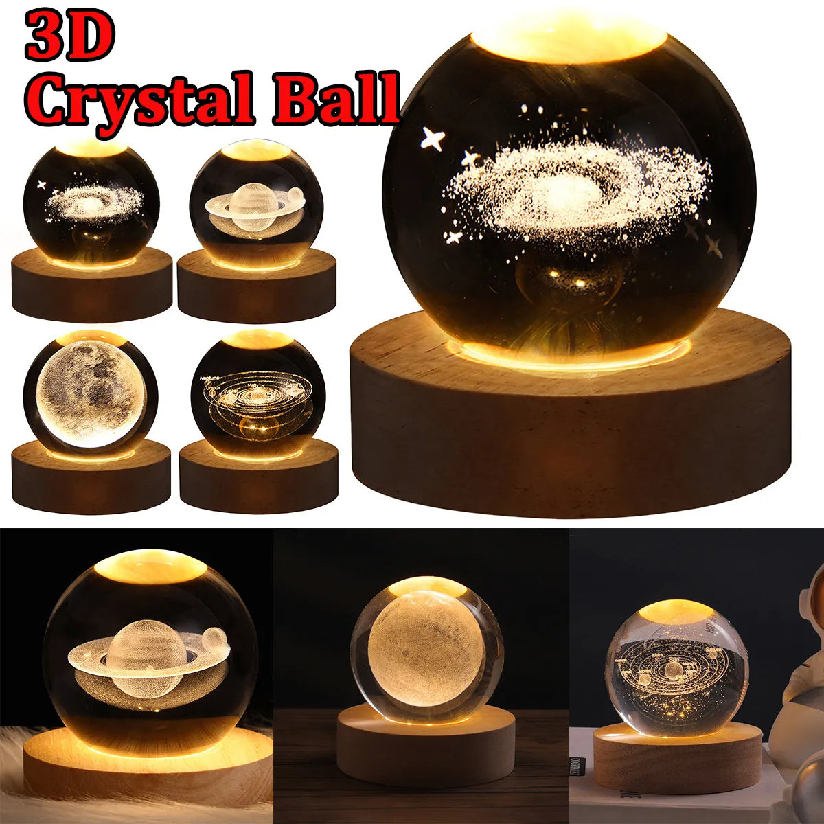 LED Night Light Galaxy Crystal Ball Table Lamp 3D Planet Moon Lamp Bedroom Home Decor For Kids Party Children Birthday Gifts - DropOnline.co