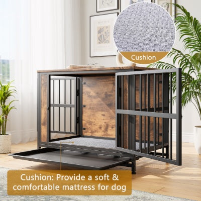 Dog Crate Furniture  Wooden Dog Crate Table 32.8 Dog Kennel With 2 Sliding Doors And Thick Iron Door Frame  Decorative Pet Crate House For Medium Small Dog Indoor Use Rustic Brown - DropOnline.co