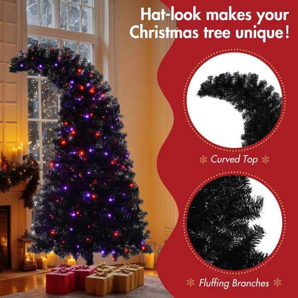 6-foot Artificial Black Christmas Tree with LED Lights - 900 Tips Curved Design - DropOnline.co