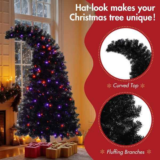 6-foot Artificial Black Christmas Tree with LED Lights - 900 Tips Curved Design - DropOnline.co