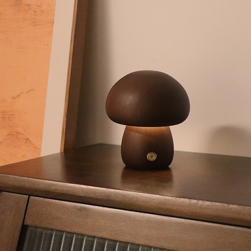 INS Wooden Cute Mushroom LED Night Light - Touch Switch Bedside Table Lamp for Bedroom - DropOnline.co