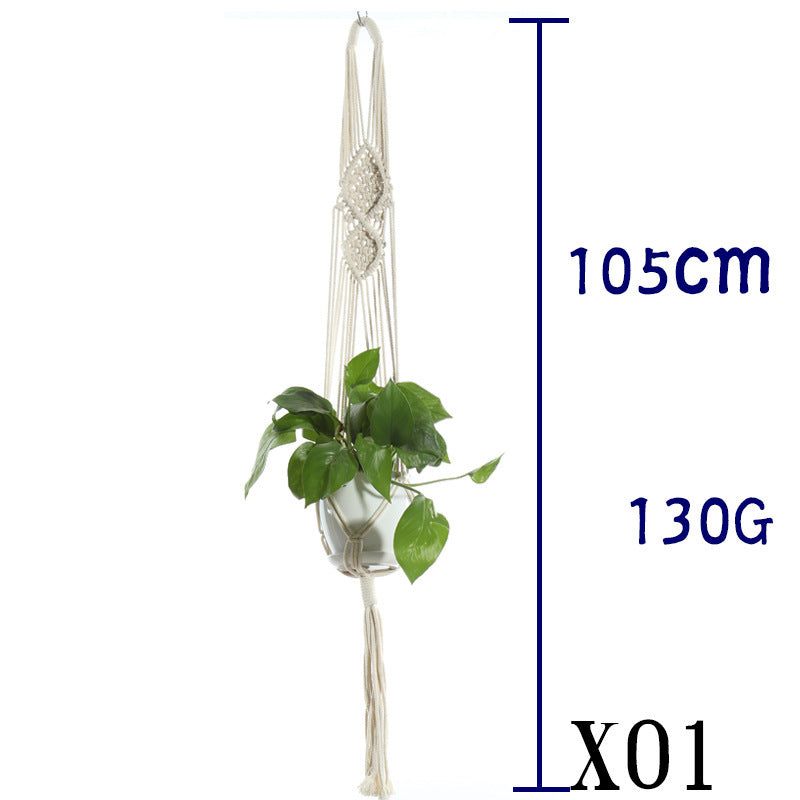 Flower Pot Net Bag Beige Cotton Rope Indoor Plant Hanger Hanging Basket Sling - DropOnline.co