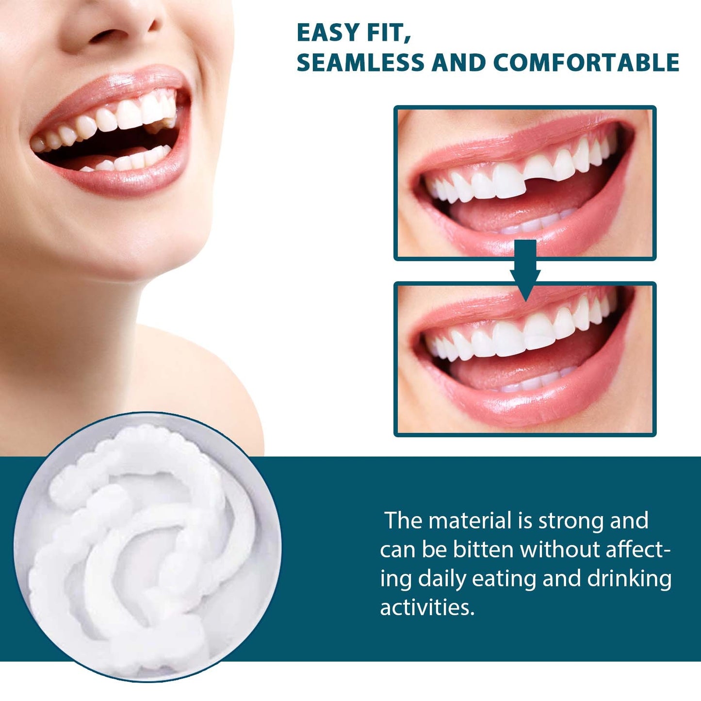 Adjustable Snap-on Dentures, Perfect Temporary Teeth Coverage, Adjustable Snap-on, Moldable Dentures, Orthodontic Denture Kits, Beautiful Smile, Natural And Comfortable - DropOnline.co