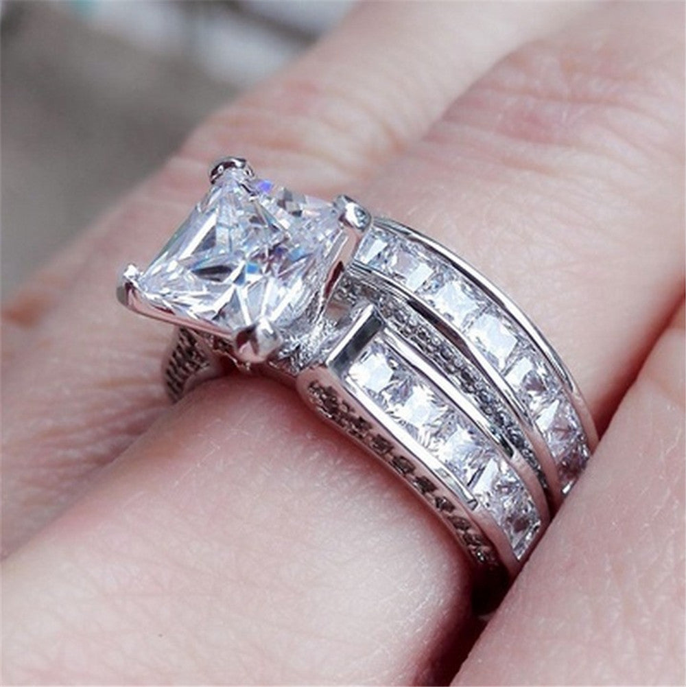 New Style Charm Couple Rings His Her Silver Color Princess Cut CZ Anniversary Promise Wedding Engagement Ring Sets - DropOnline.co