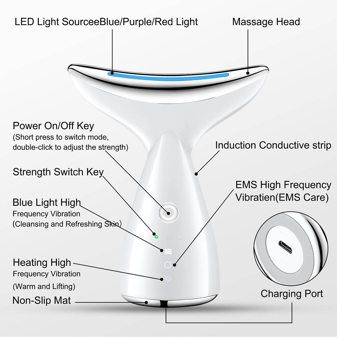 Face And Neck Tightening Device, Firm And Tightens Sagging Skin Face Neck Massager, Beauty Facial Massager For Women And Men - White - DropOnline.co