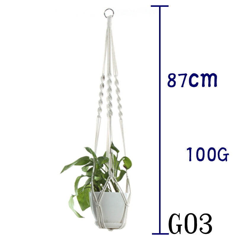 Flower Pot Net Bag Beige Cotton Rope Indoor Plant Hanger Hanging Basket Sling - DropOnline.co