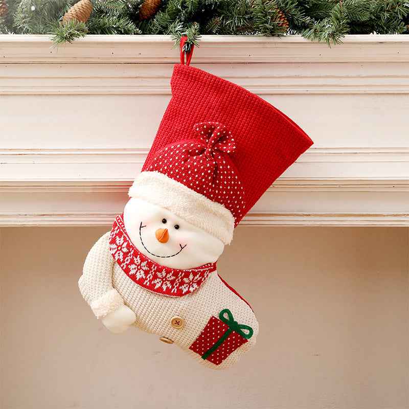 Large Knitted Christmas Stocking - Red White Santa Snowman Fireplace Decor Socks (46x32cm) - DropOnline.co