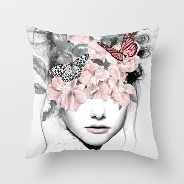 Abstract Print Flower Lady Cushion Cover - Artistic Pillow Cases for Modern Home Decor - DropOnline.co