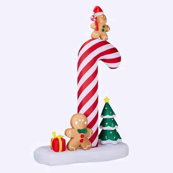 8.2FT Inflatable Giant Candy Cane with Gingerbread Men - LED Christmas Yard Decoration - DropOnline.co