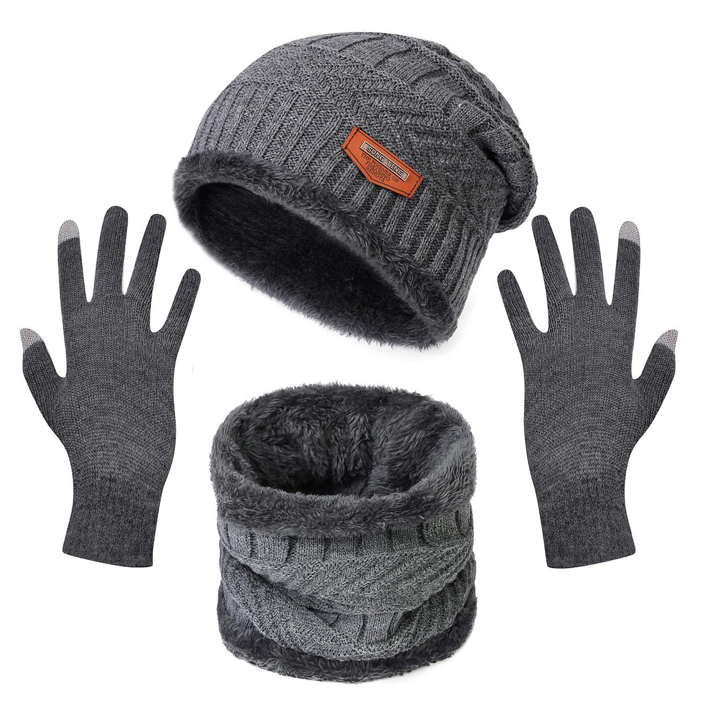 3-Piece Winter Accessories Set - Knitted Hat, Scarf & Touchscreen Gloves - DropOnline.co
