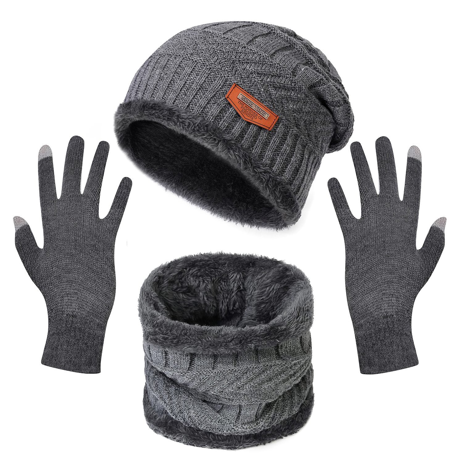 3-Piece Winter Accessories Set - Knitted Hat, Scarf & Touchscreen Gloves - DropOnline.co