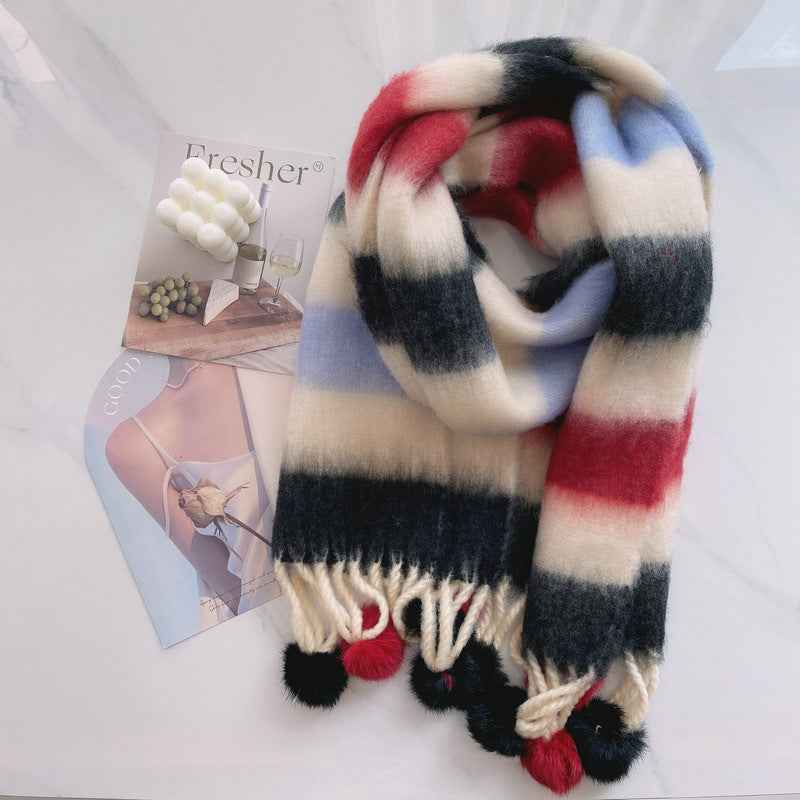 Rainbow Dopamine Mohair Tassel Scarf - Mood-Boosting Colorful Wrap