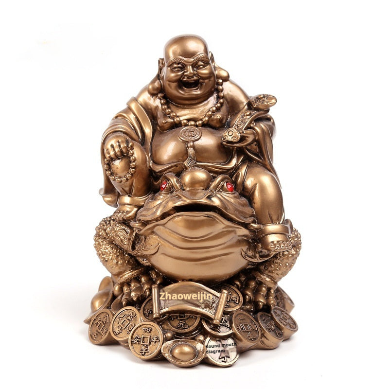 Copper Maitreya Buddha Ornament Sitting On A Golden Toad - DropOnline.co