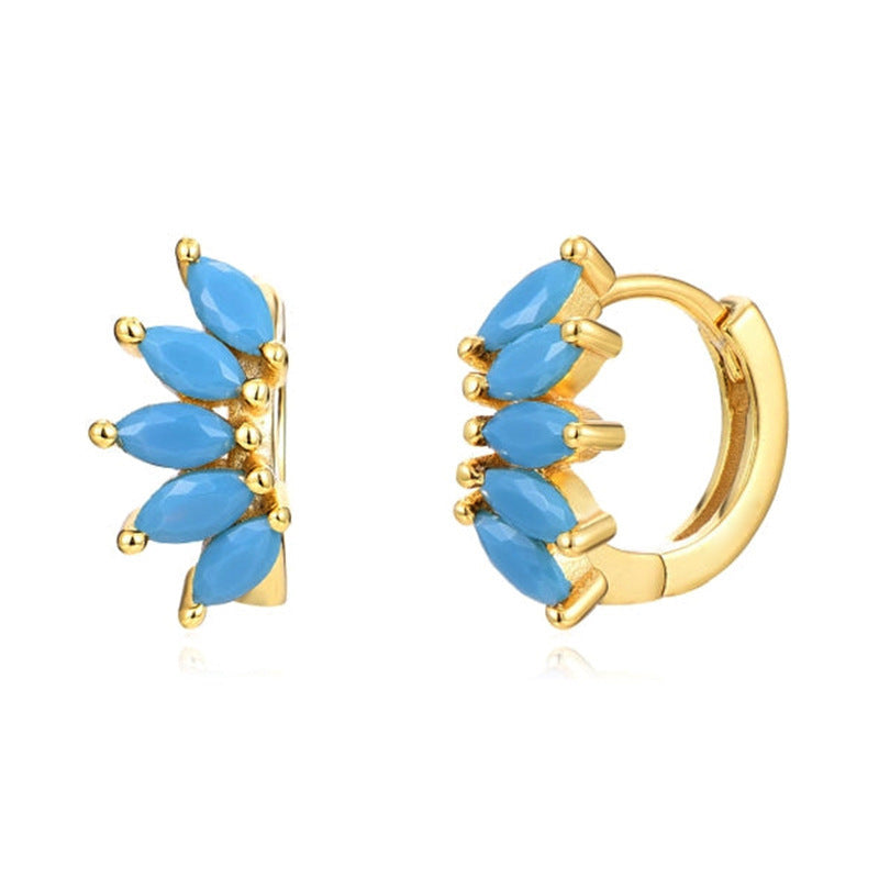 Ins Style Color Zircon All-match Earrings Symmetrical Horse Eye Stone - DropOnline.co