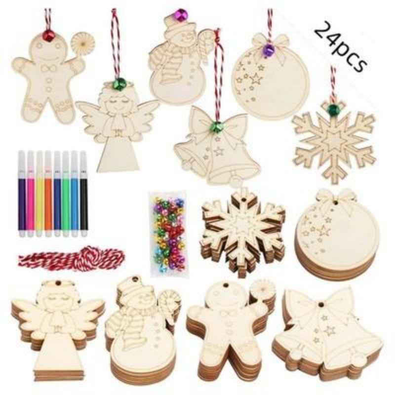 Blank Wooden Christmas Ornament Discs - DIY Craft Decoration Set with Pre-Drilled Holes