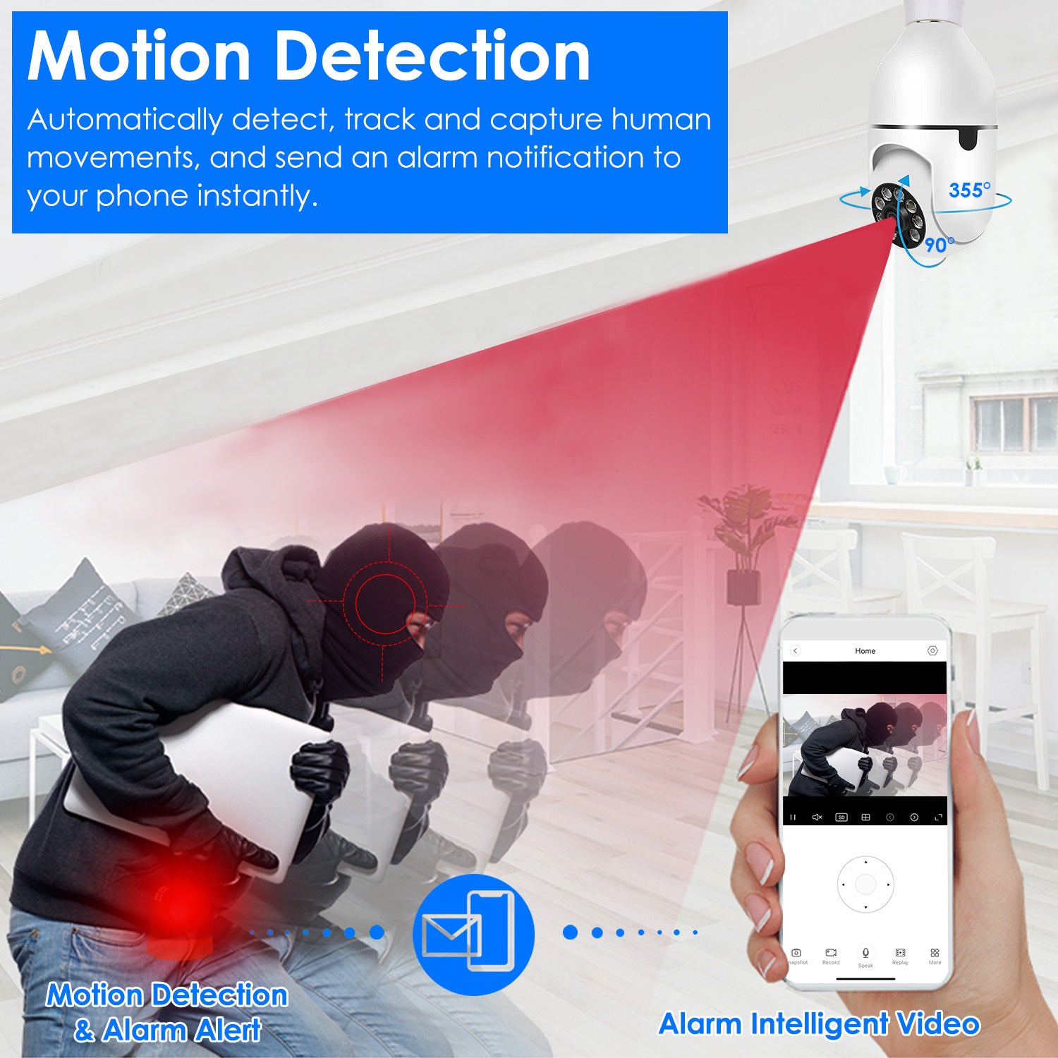 1Pc E27 WiFi Bulb Camera 1080P FHD WiFi IP Pan Tilt Security Surveillance Camera With Two-Way Audio Night Vision Motion Detection Function APP Control - DropOnline.co