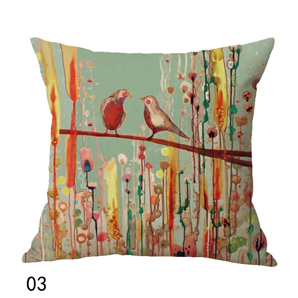 Oil painting bird cushion cover - DropOnline.co