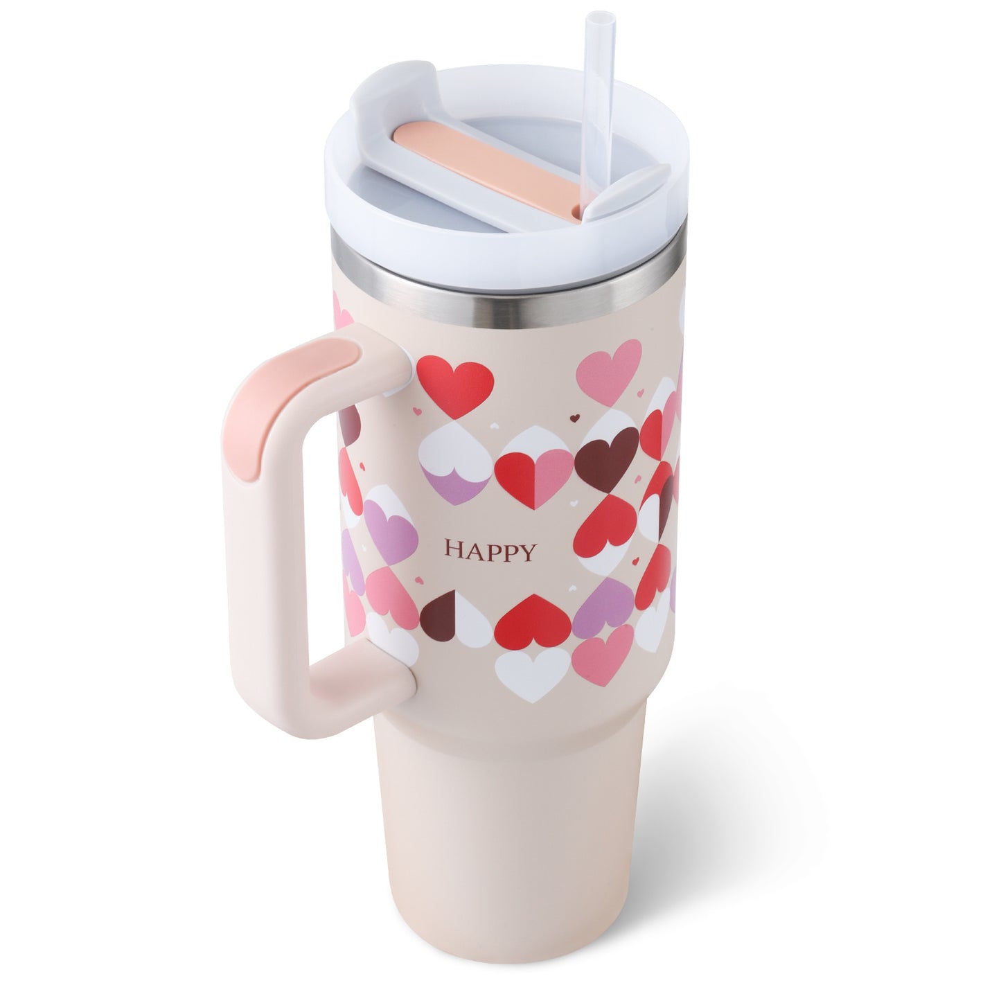 40 Oz Tumbler With Handle Straw Insulated, Stainless Steel Spill Proof Vacuum Coffee Cup Tumbler With Lid Tapered Mug Gifts For Valentine Lover Suitable For Car Gym Office Travel - DropOnline.co