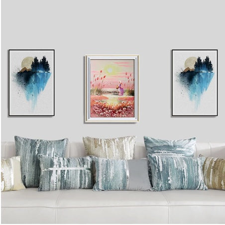 Light Luxury Sofa Cushion Living Room Nordic Velvet Printing Pillow Simple Modern Model Room Pillow Pillowcase - DropOnline.co