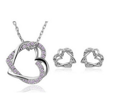 Yiwu Fashion Jewelry Factory Jewelry Customized Double Diamond Heart Necklace Earring Set - DropOnline.co