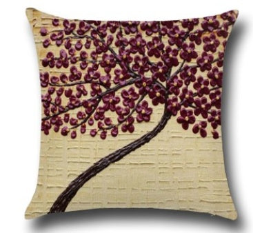 Three-dimensional Oil Painting Trees Flowers Cotton Cushion Cushion Pillowcase Car Waist Cushion Cover - DropOnline.co