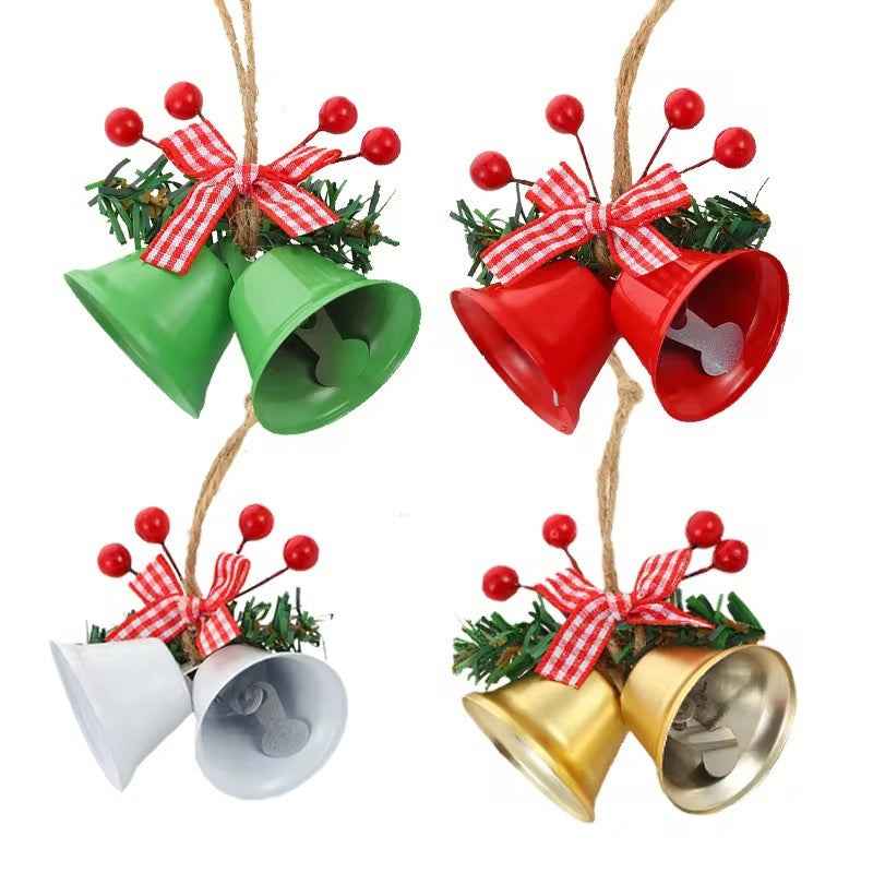 Christmas Double Bell Pendant - Hemp Rope Bow Jingling Decoration (4 Colors) - DropOnline.co