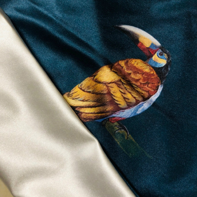 Modern rainforest bird green leaf print cushion cover - DropOnline.co