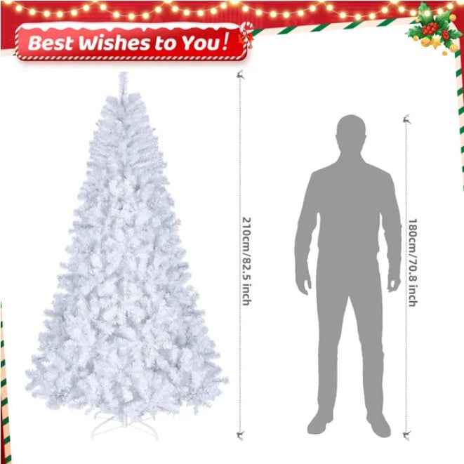 7ft White Pre-Lit Christmas Tree - 1346 Branches with 500 LED Lights & 8 Modes - DropOnline.co