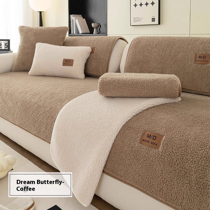 Lambswool Sofa Cushion Solid Color Non-slip Sofa Seat Cover - DropOnline.co