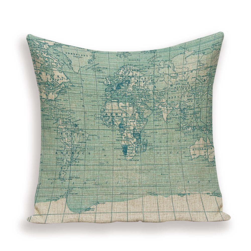 New Retro Toss Pillow Case European World Map Cushion Cover Seat Sofa Covers Morocco Linen House Home Decor Throw Pillows Cases - DropOnline.co