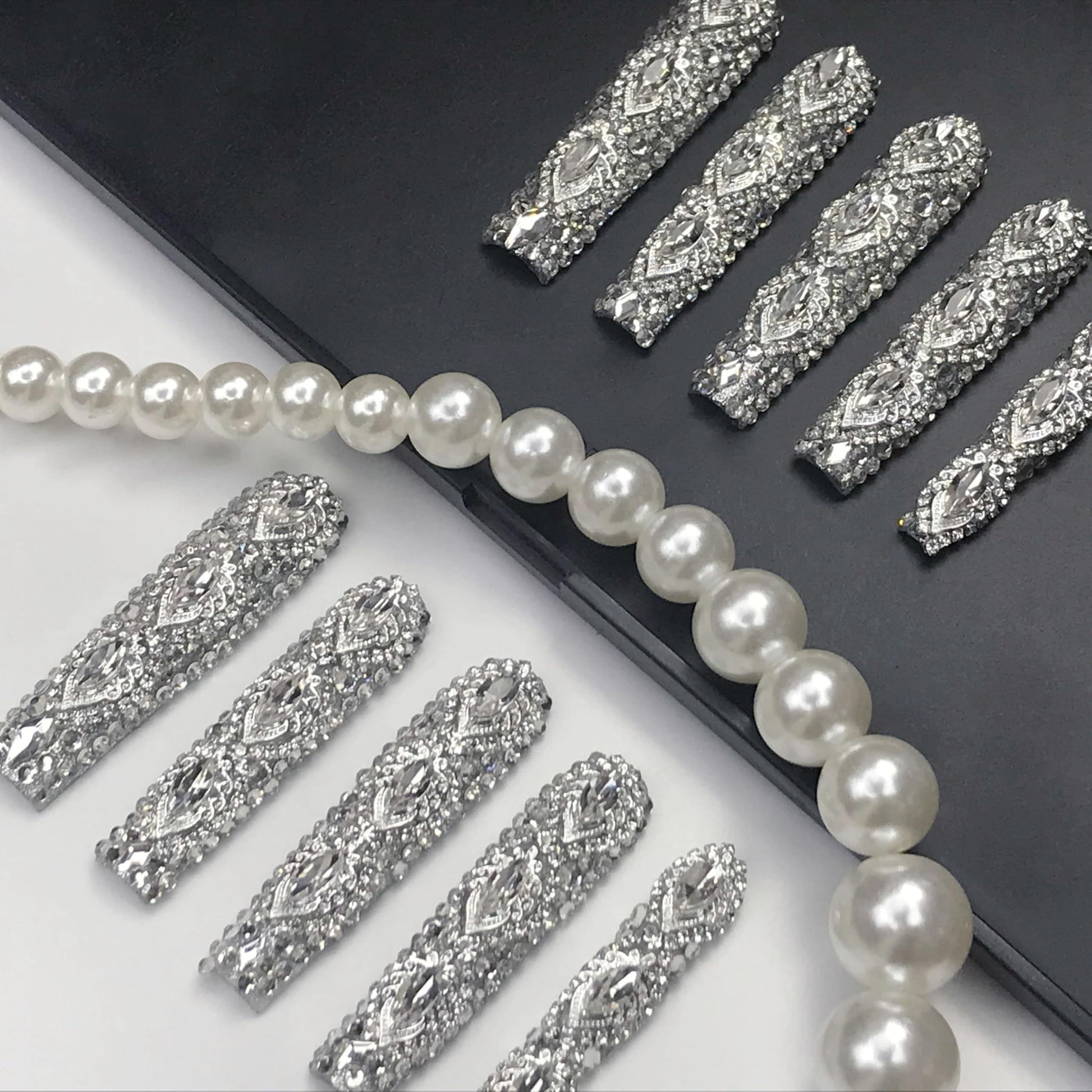 GGddsha Queen Of Haute Style Full Diamond Long NailsPMMA Acrylic Handmade Full Deluxe 3D Crystal Fake Nailsw Box, Gift For Women,Luxe Divinity - DropOnline.co