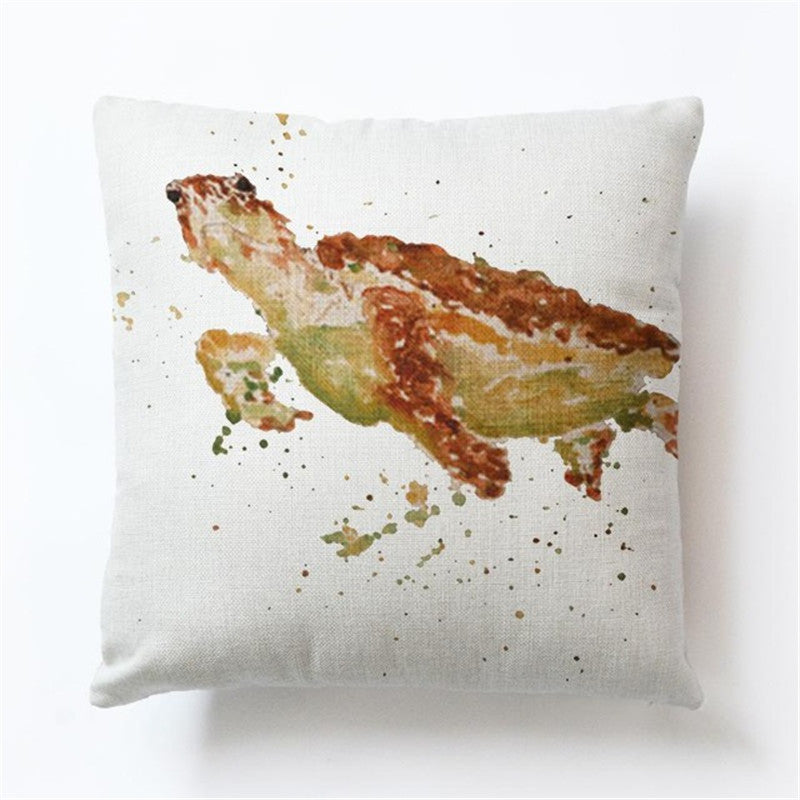Turtle Print Polyester Cushion Cover - Ocean Theme Decorative Pillow Case for Home - DropOnline.co
