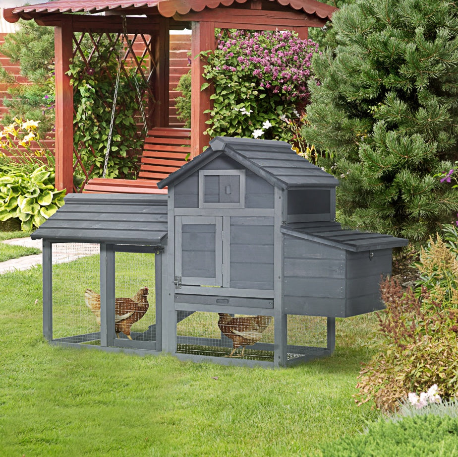Chicken Coop Kit 59 Outdoor Solid Wood Enclosed House Ventilation Gray - DropOnline.co