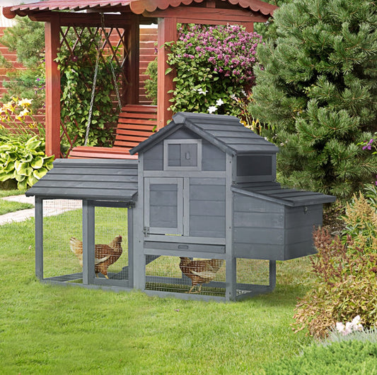 Chicken Coop Kit 59 Outdoor Solid Wood Enclosed House Ventilation Gray - DropOnline.co