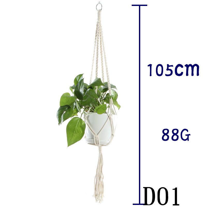 Flower Pot Net Bag Beige Cotton Rope Indoor Plant Hanger Hanging Basket Sling - DropOnline.co