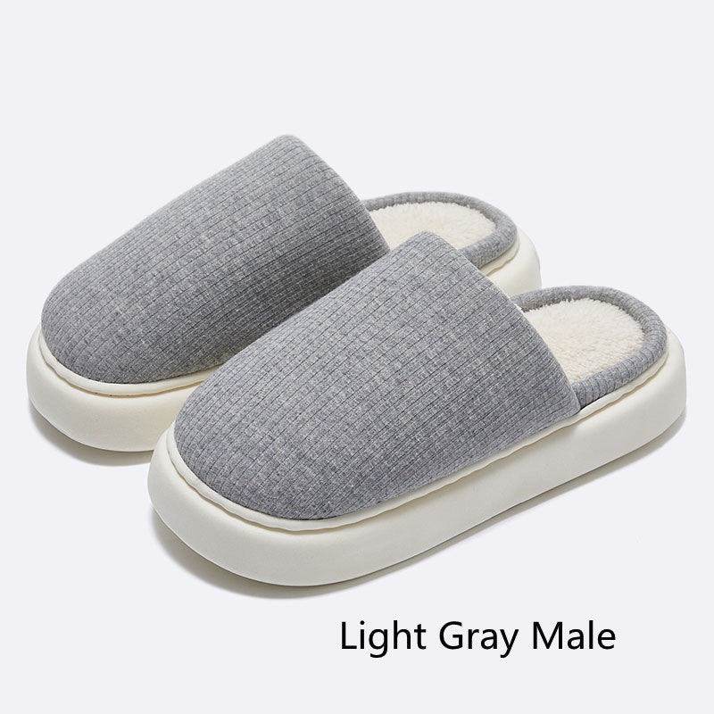 New Simple Pure Color Comfort Knitted Fabric Couple Latex Home Cotton Slippers - DropOnline.co