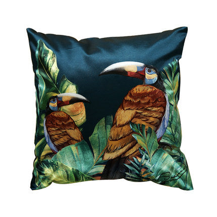 Modern rainforest bird green leaf print cushion cover - DropOnline.co