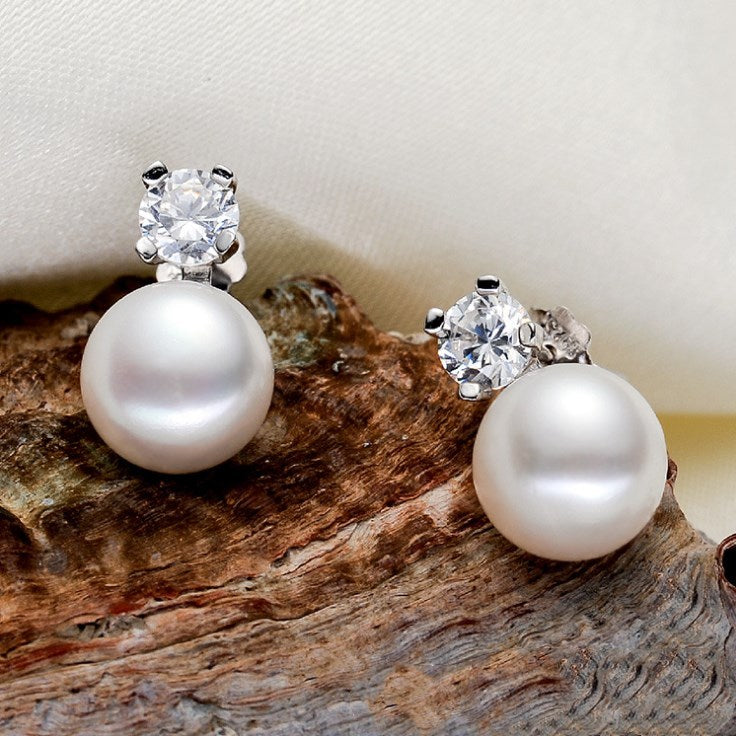 Round Pearl Stud Earrings - Classic Elegant Pearl Studs - DropOnline.co