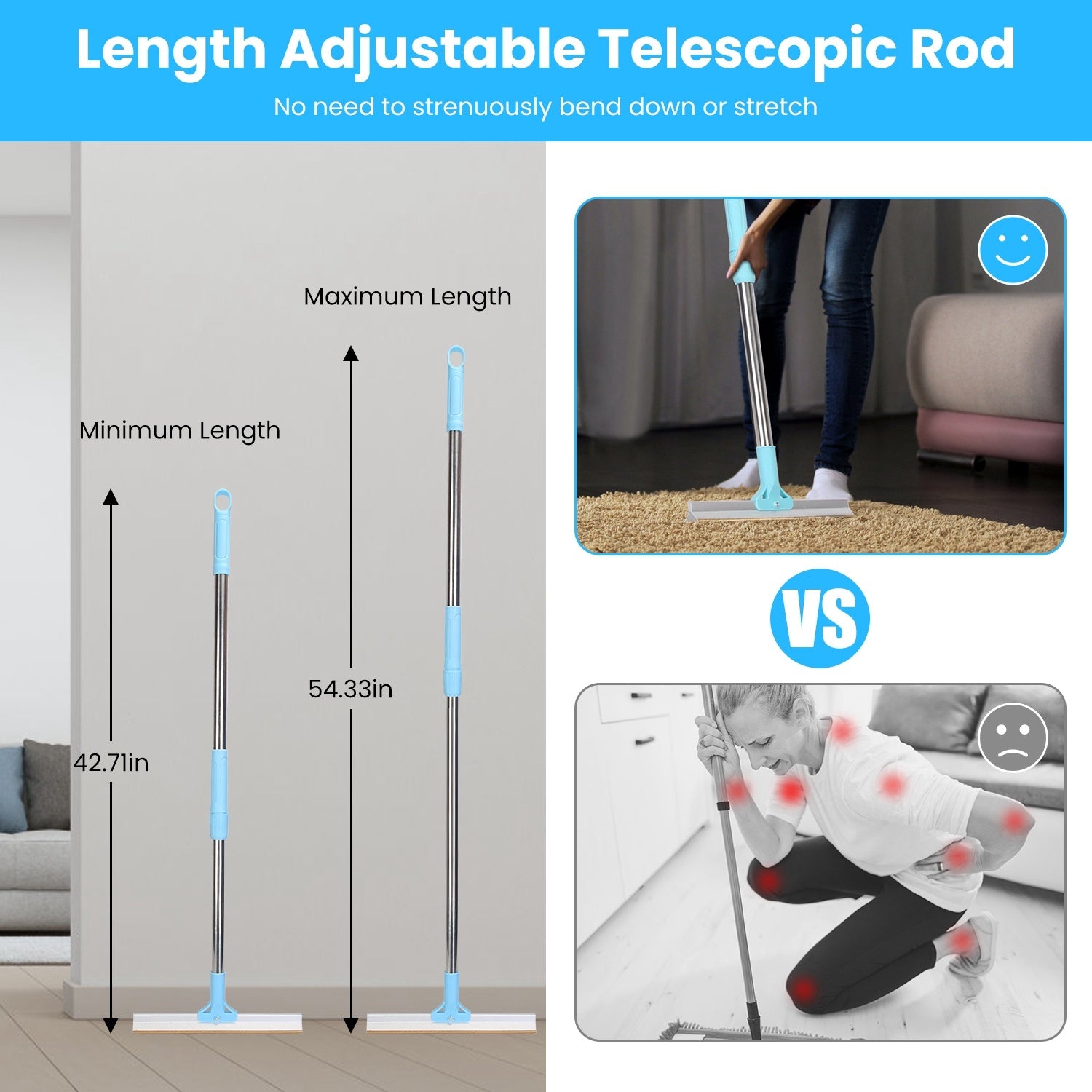 1Pc Pet Hair Removal Rake With 54.33in Adjustable Telescopic Rod Multi-Fabric Dog Cat Hair Scraper Lint Shaver For Carpet Rug Clothes Couch - DropOnline.co