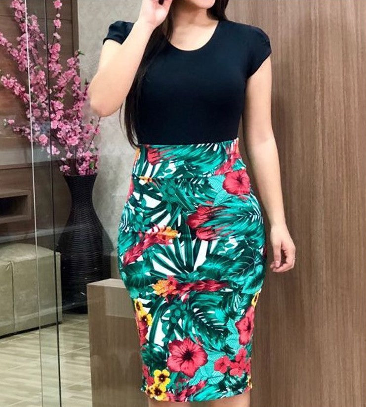 Printed Office Midi Pencil Dress Large Women Dress - DropOnline.co