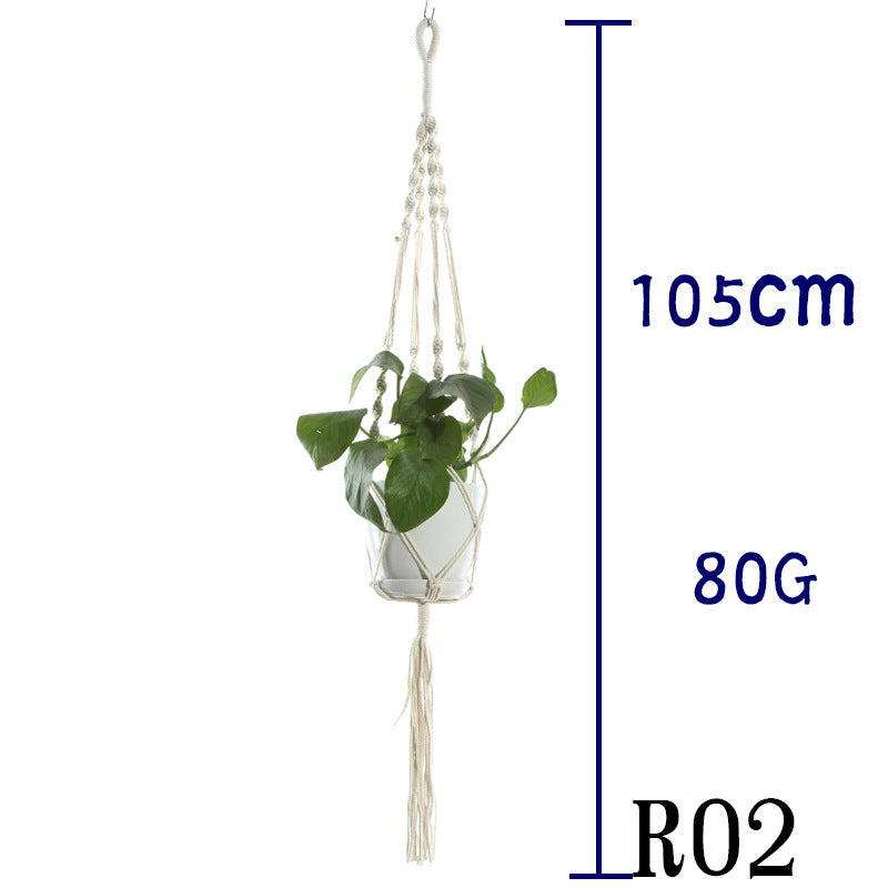 Flower Pot Net Bag Beige Cotton Rope Indoor Plant Hanger Hanging Basket Sling - DropOnline.co