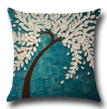 Three-dimensional Oil Painting Trees Flowers Cotton Cushion Cushion Pillowcase Car Waist Cushion Cover - DropOnline.co